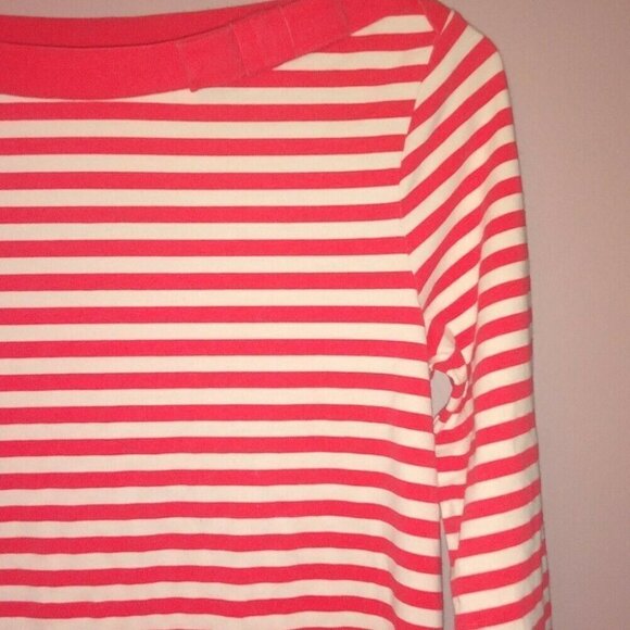 Kate Spade Women’s Small Striped T-shirt with Bow Coral Pink Orange - Picture 2 of 6